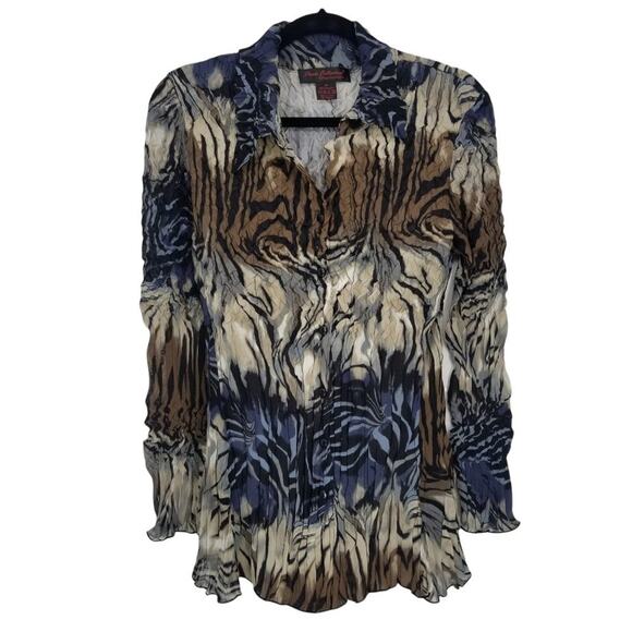 3/$25 Pleats Collection by Pings Imports Blouse M Womens Abstract Animal Print - Picture 1 of 10